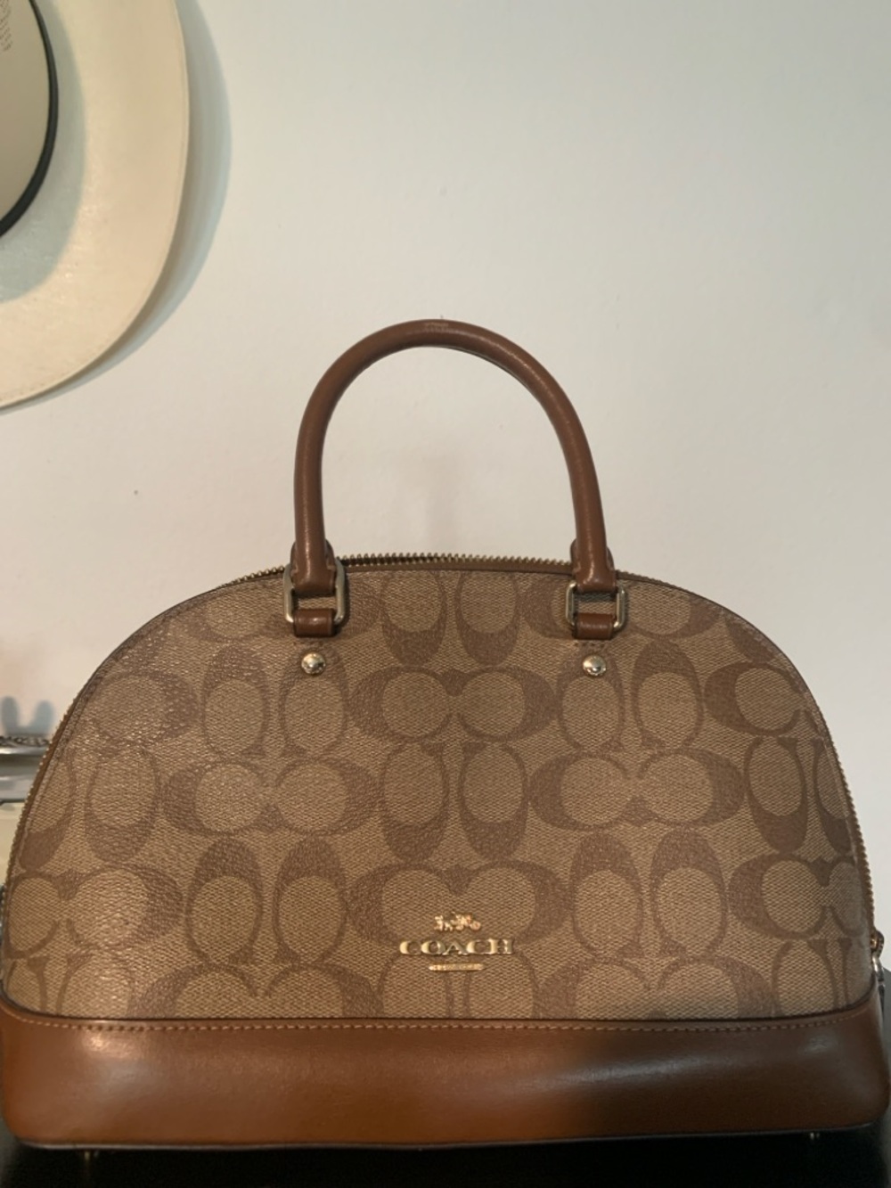 Coach Brown Signature Dome Satchel with Leather Trim